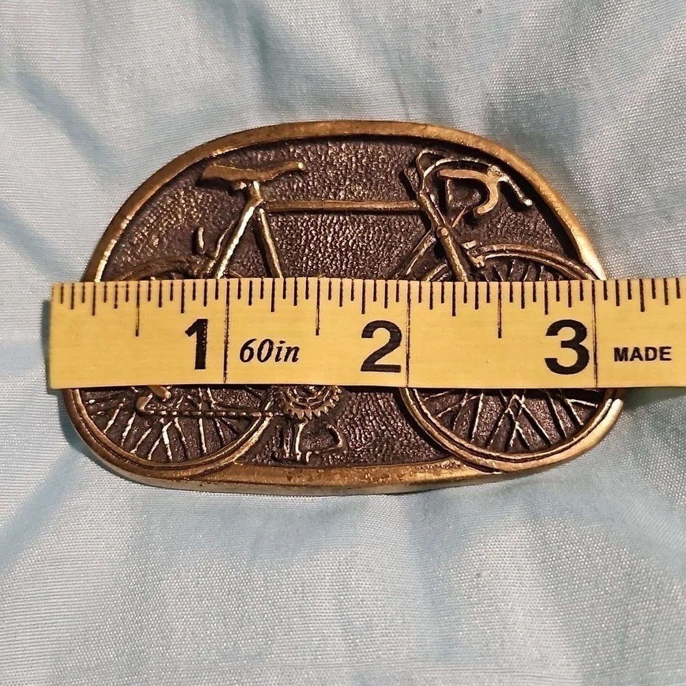 Vintage Brass Belt Buckle Racer Bicycle 1978 BTS 70s 3.25x2.25